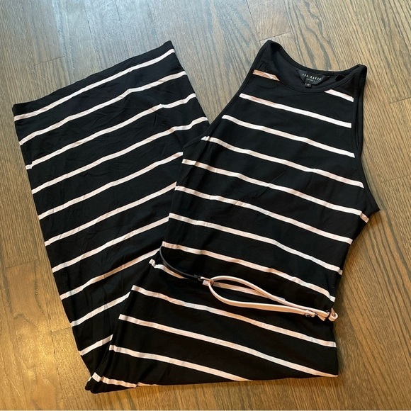 TED BAKER London Linn Striped Jersey Knit Bodycon Midi Tank Dress Black/White - Picture 4 of 9